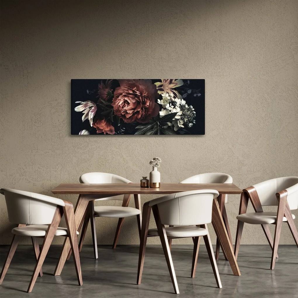 Kép - sötét virágok (120x50 cm)