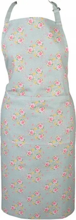 Zöld virágmintás pamut kötény Cheerful Birdie 70x85 cm