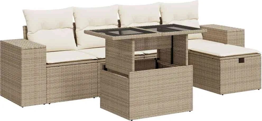vidaXL 6 részes bézs polyrattan kerti ülőgarnitúra párnával