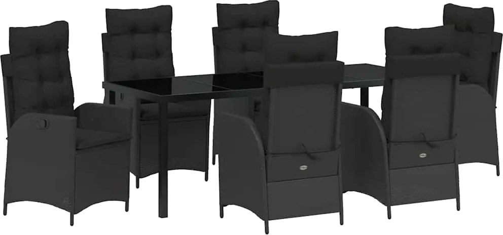 vidaXL Kert étkező szett párnával 7 pcs Fekete polirattan