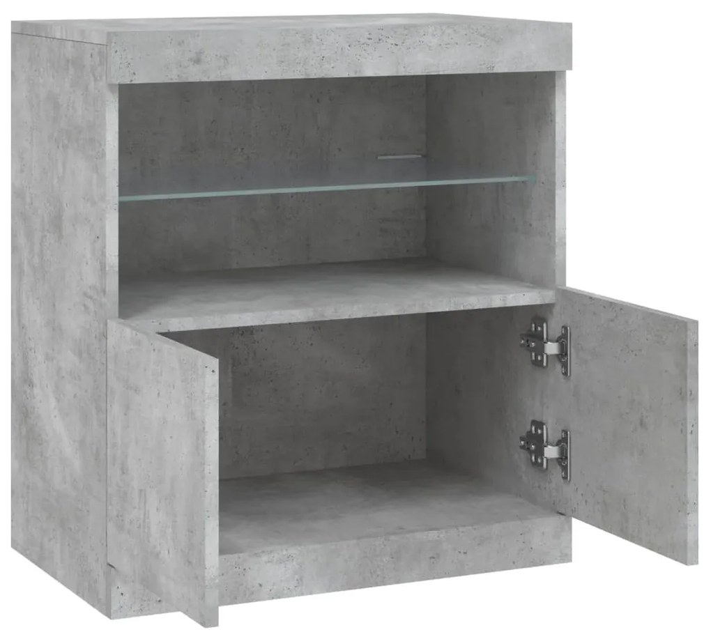 betonszürke tálalószekrény LED-világítással 60,5 x 37 x 67 cm