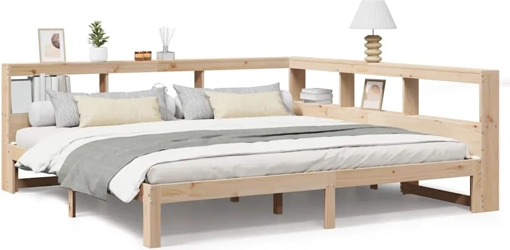vidaXL tömör fenyőfa könyvespolcos ágy matrac nélkül 180 x 200 cm
