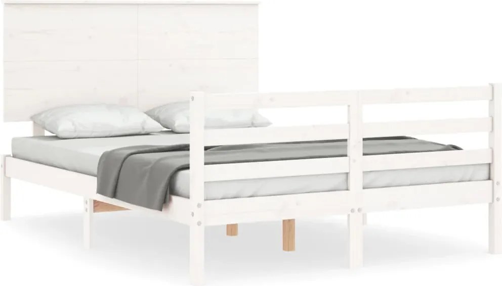 vidaXL fehér tömör fa ágykeret fejtámlával 120 x 200 cm