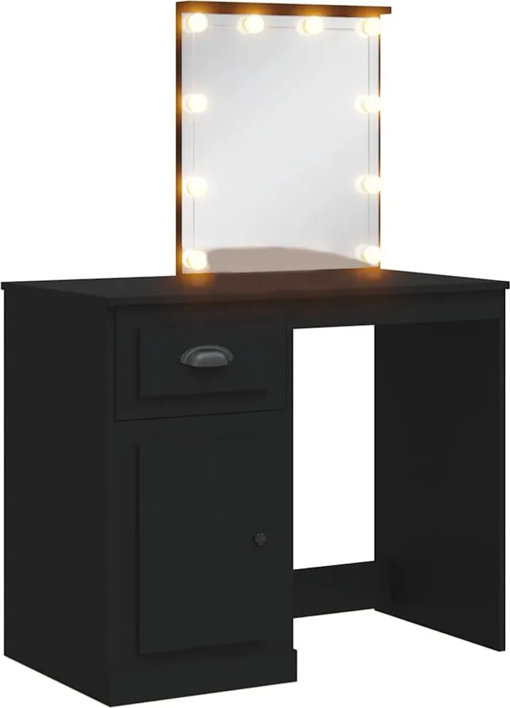 vidaXL fekete fésülködőasztal LED-lámpákkal 130 x 50 x 132,5 cm