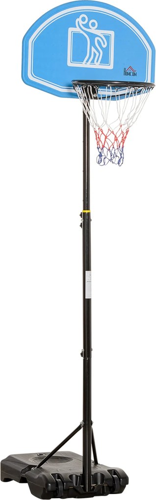 HOMCOM Magasságában Állítható Kültéri Kosárlabda Gyűrű 160-210 cm Hordozható Kosárlabda Gyűrű Kerekekkel PE Lappal és Tölthető Alap 76x70x197.5-254 cm