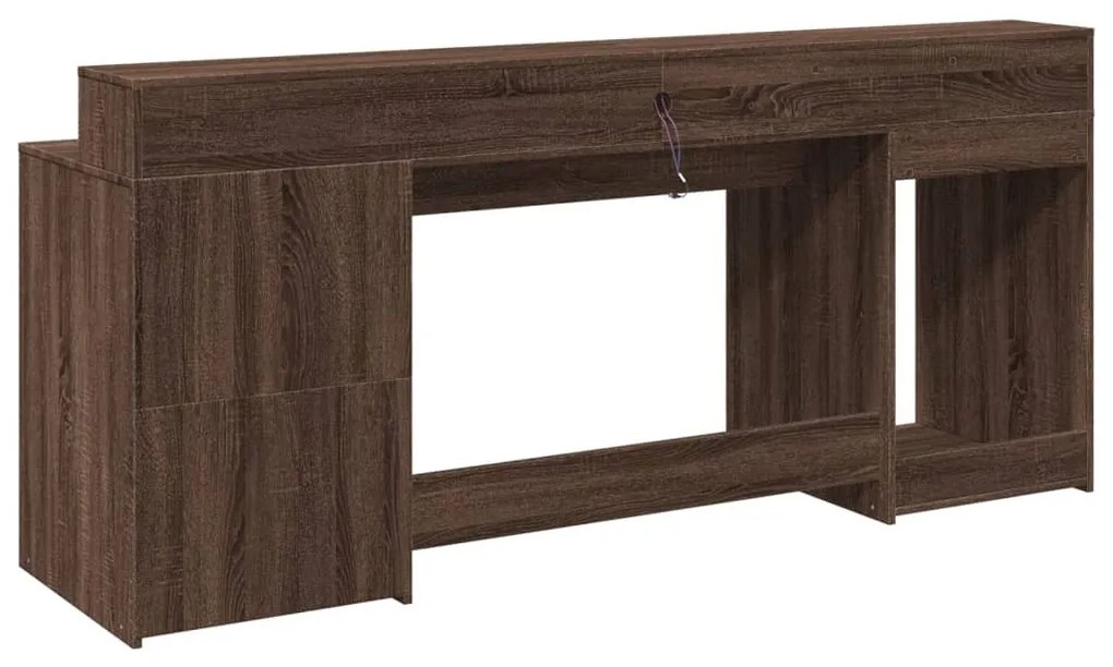 barna tölgy színű szerelt fa íróasztal LED-ekkel 200x55x91 cm