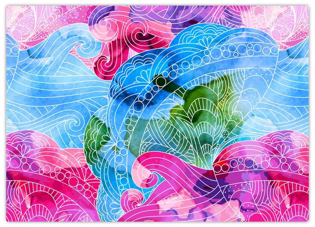 Kép - Színes hullámok (üvegen) (70x50 cm)