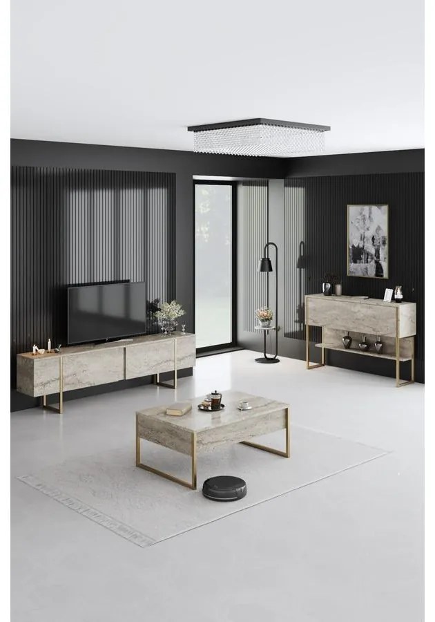 Dohányzóasztal Luxe - Travertine, Gold