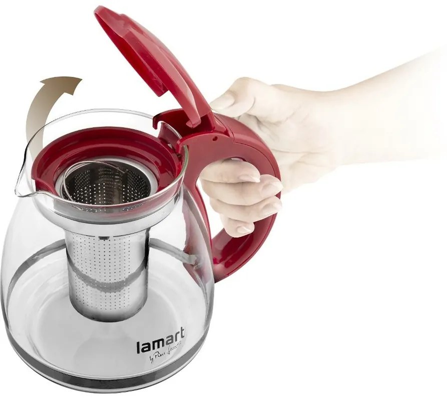 Lamart LT7074 Verre teáskanna, 1,5 l, piros, 1,5 l