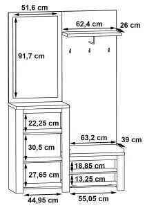 HIRO előszobafal tükörrel fehér/szürke
