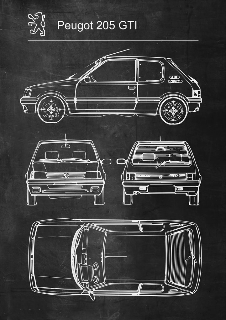Peugeot 205 Gti Retro Patent Poster poszter