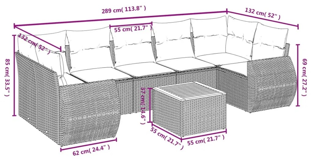 8 részes szürke polyrattan kerti ülőgarnitúra párnákkal