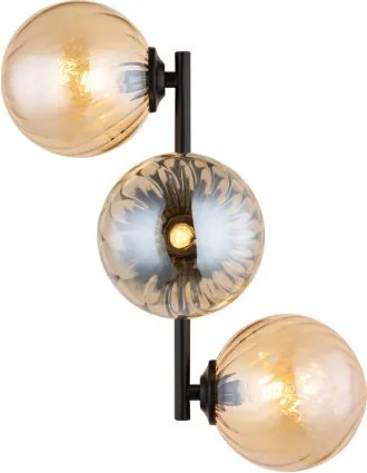 Globo 56146W Fali lámpa, fekete matt fém, borostyánszínű üveggolyók, HxSzxM: 360x280x250mm, 3x G9 LED 4W 230V izzók nélkül