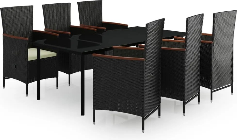 vidaXL 7 részes fekete kerti étkezőgarnitúra párnákkal