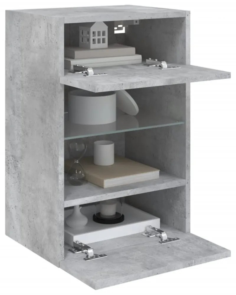 2 db betonszürke fali szekrények LED világítással TV-hez 40x30x60,5 cm