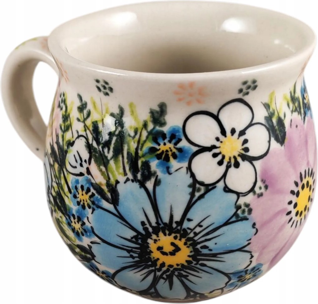 Kerámia Bögre Kb. 100 ml festett rózsaszín Virágok