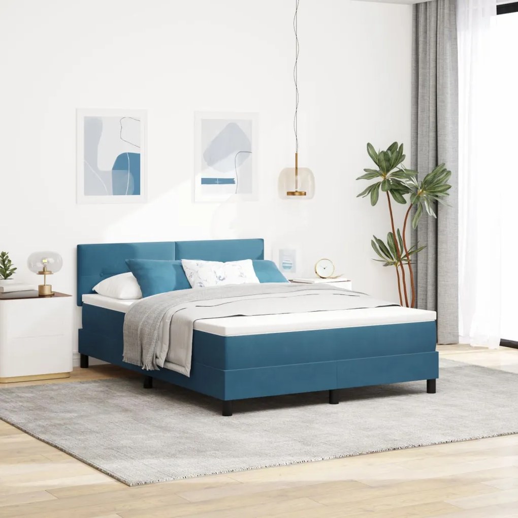 Boxspring Ágy Matrac 140x200 cm Sötét Kék Pehely