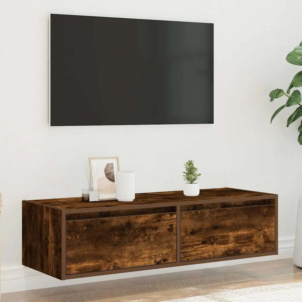 TV szekrény LED világítással füstölt tölgy 100X35,5x25 cm