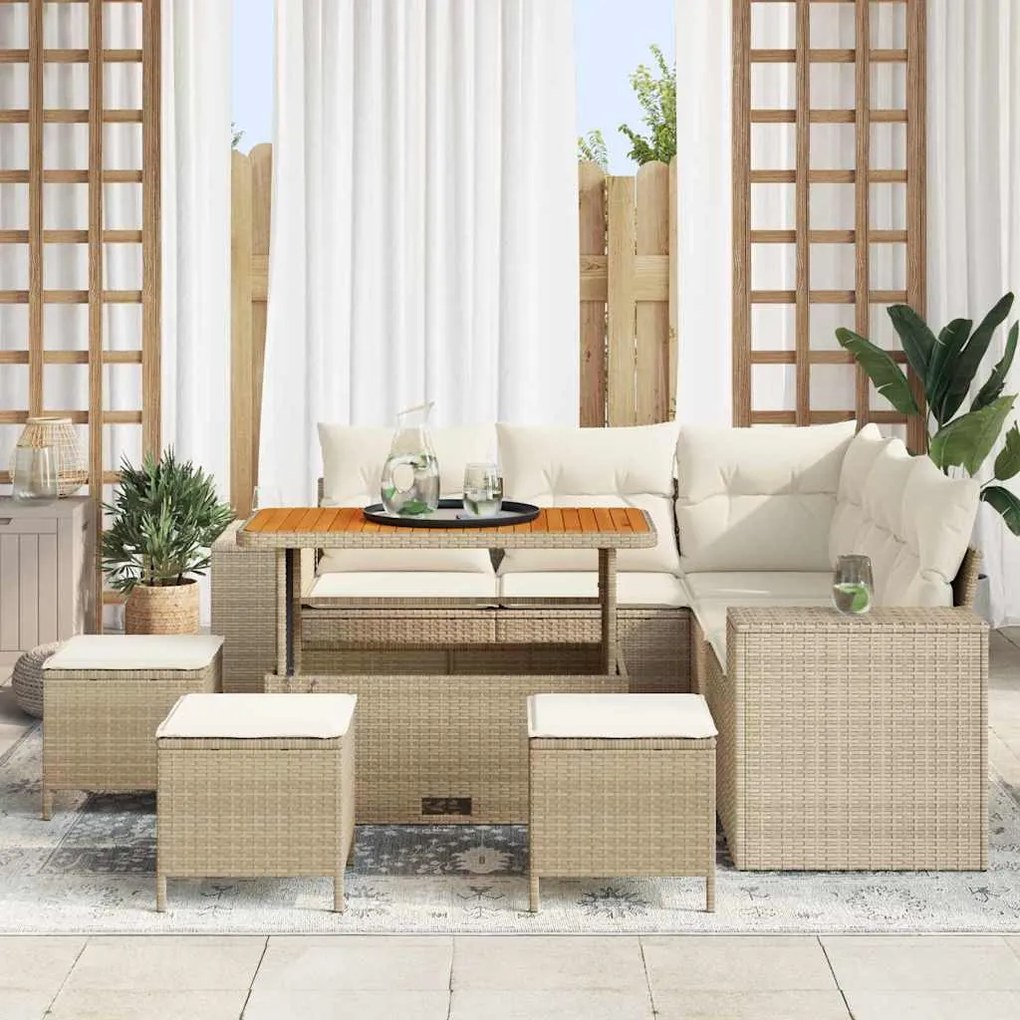 Kerti Kanapé Szett 9 pcs Beige és krém 110 x 55 x 71 cm