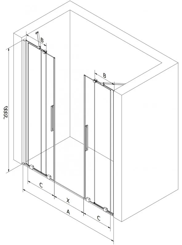 Mexen Velar Duo, nyitható tolóajtó 140x200 cm, 8mm átlátszó üveg, grafit, 871-140-000-02-66