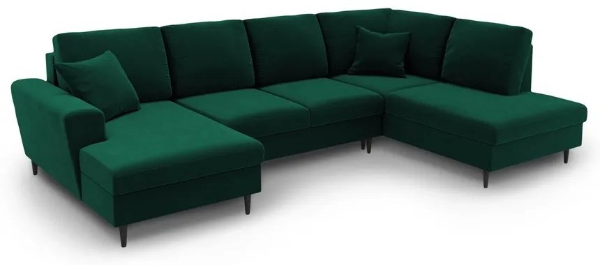Zöld bársony kinyitható tárolóhelyes sarokkanapé (jobb oldali-U alakú) Kyoto – Cosmopolitan Design