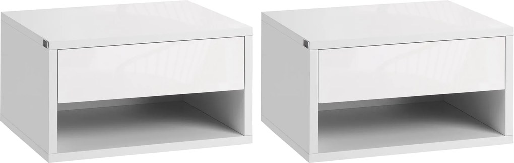 HOMCOM 2 Darabos F floating Éjjeliszekrény Szett Fiókkal Hálószobába és Nappaliba 37x32x21 cm Fehér | Aosom