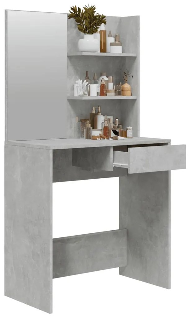 Betonszürke fésülködőasztal tükörrel 74,5 x 40 x 141 cm