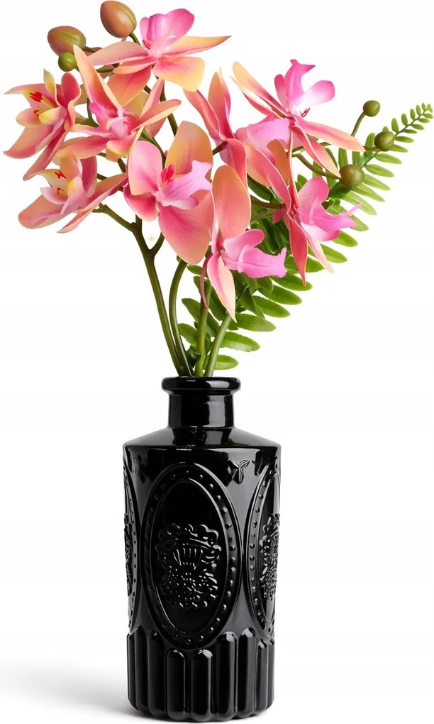 Elegáns kompozíció – Orchideák fekete vázában 30 cm