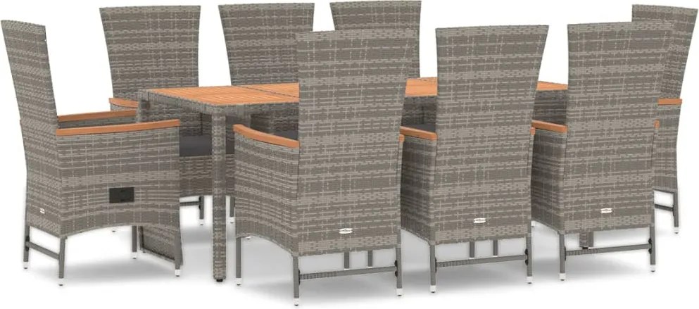 vidaXL 9 részes szürke polyrattan kerti étkezőgarnitúra párnával