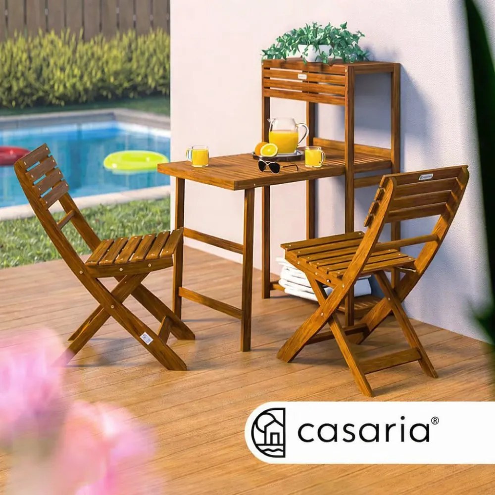 3 részes kerti szett CASARIA® akácfából - összecsukható asztal + 2 szék
