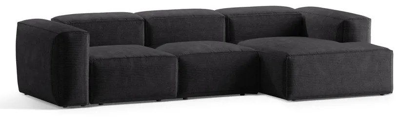 Sötétszürke kordbársony sarokkanapé (jobb oldali-heverő résszel) Bergano – Cosmopolitan Design