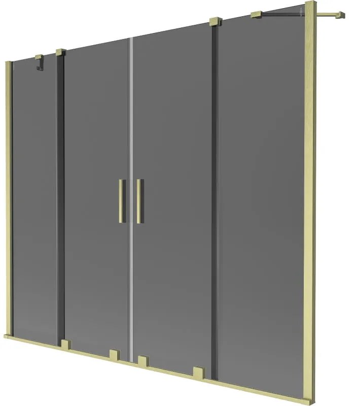 Mexen Velar Duo, 2 szárnyas eltolható kádparaván 180 x 150 cm, 8mm szürke üveg, arany matt, 896-180-000-42-55