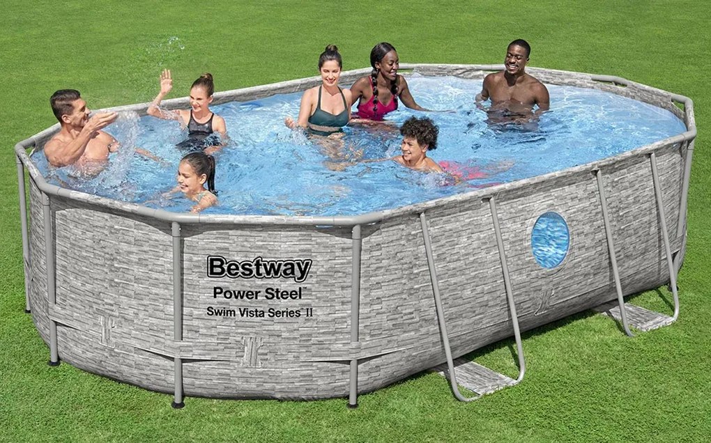 BESTWAY Power Steel Swim Vista fémvázas medence szett, 488 x 305 x 107 cm 56946