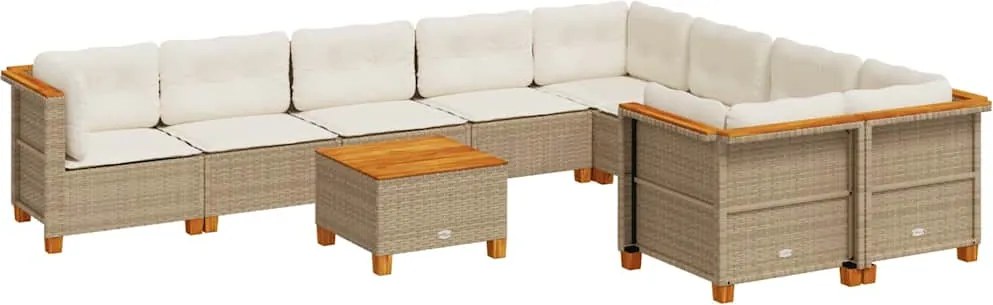 vidaXL 10 részes bézs polyrattan kerti ülőgarnitúra párnával