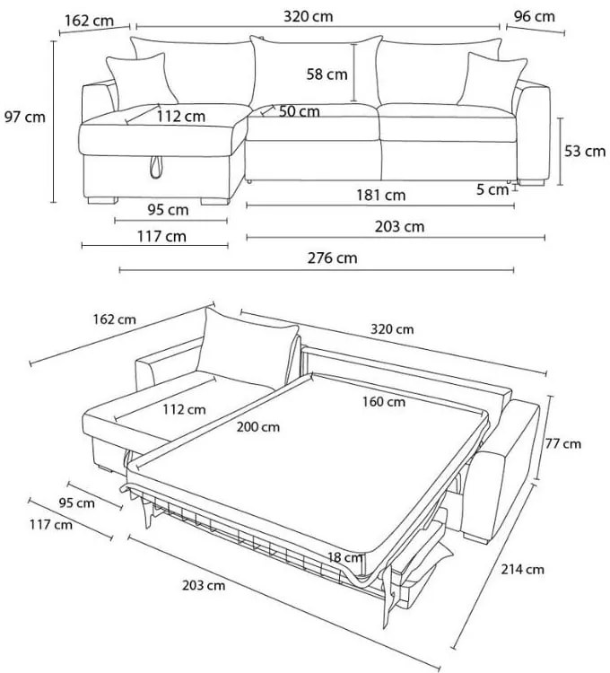 Kék kordbársony kinyitható sarokkanapé (variálható) Augustin – Bobochic Paris