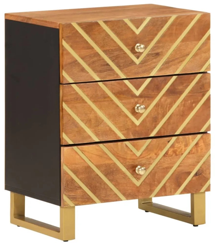 barna és fekete tömör mangófa éjjeliszekrény 50x33x60 cm