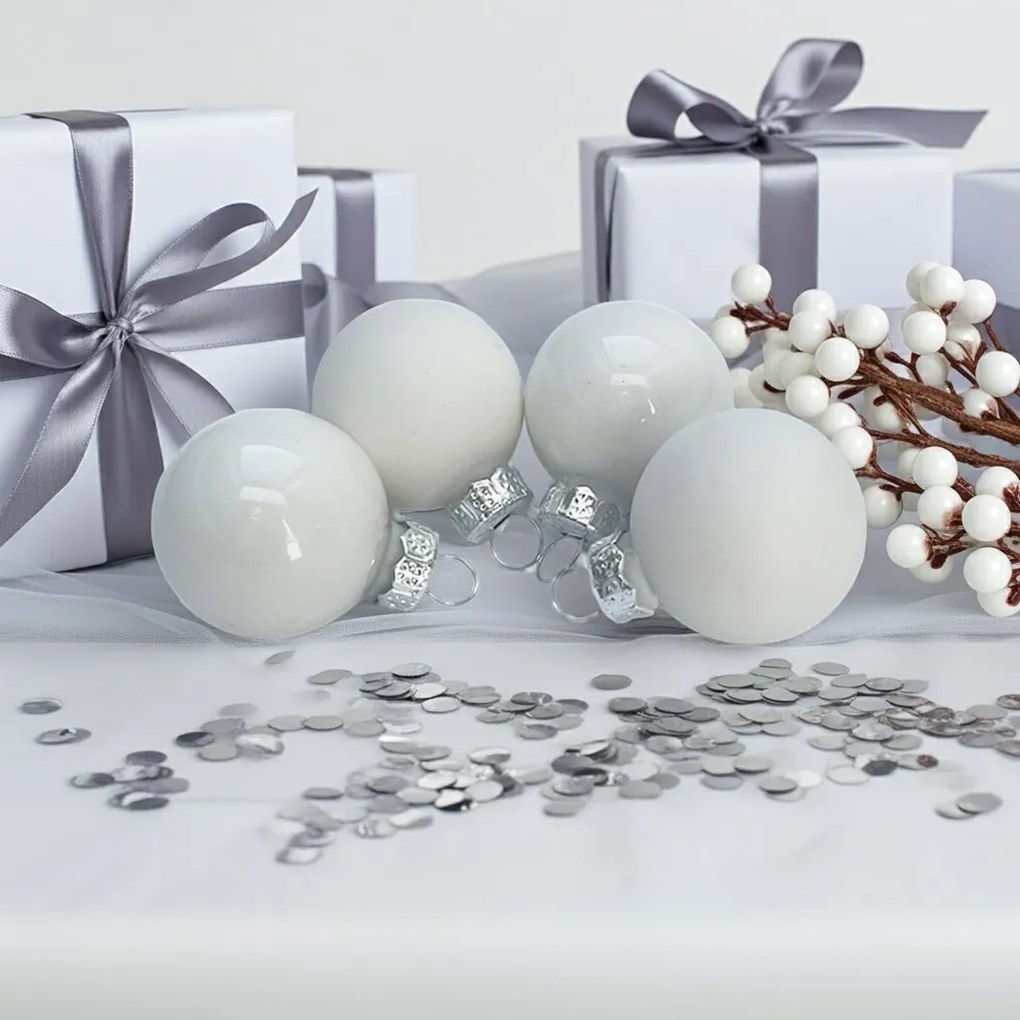 Fehér üveg karácsonyi gömb szett 16*3cm