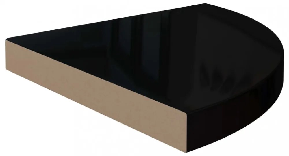 4 db magasfényű fekete MDF lebegő sarokpolc 35 x 35 x 3,8 cm