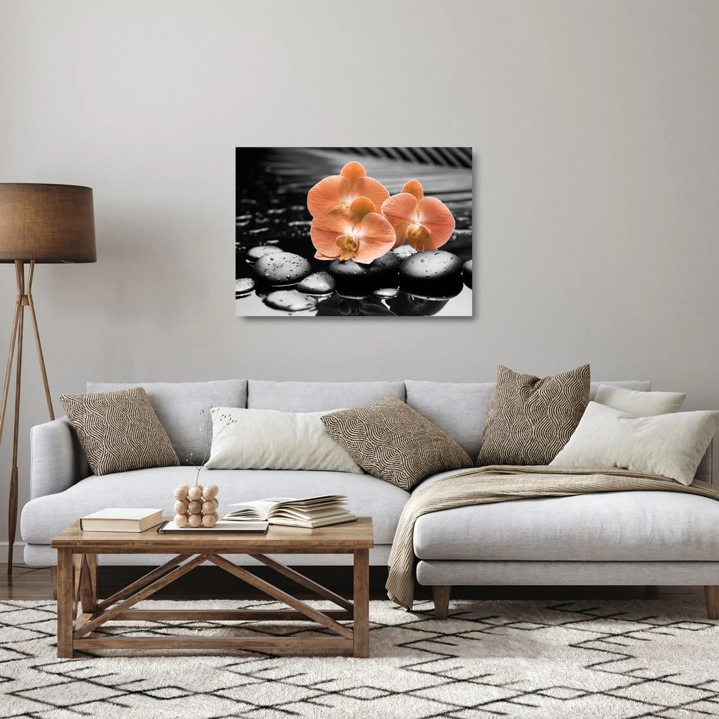 Üveg kép - Narancssárga orchideák (70x50 cm)