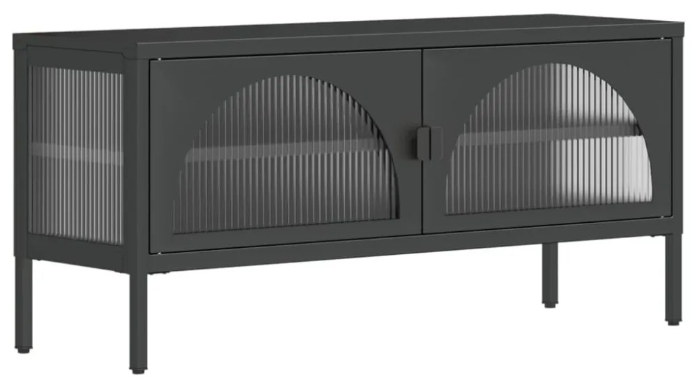 fekete üveg és acél TV-szekrény 105 x 35 x 50 cm