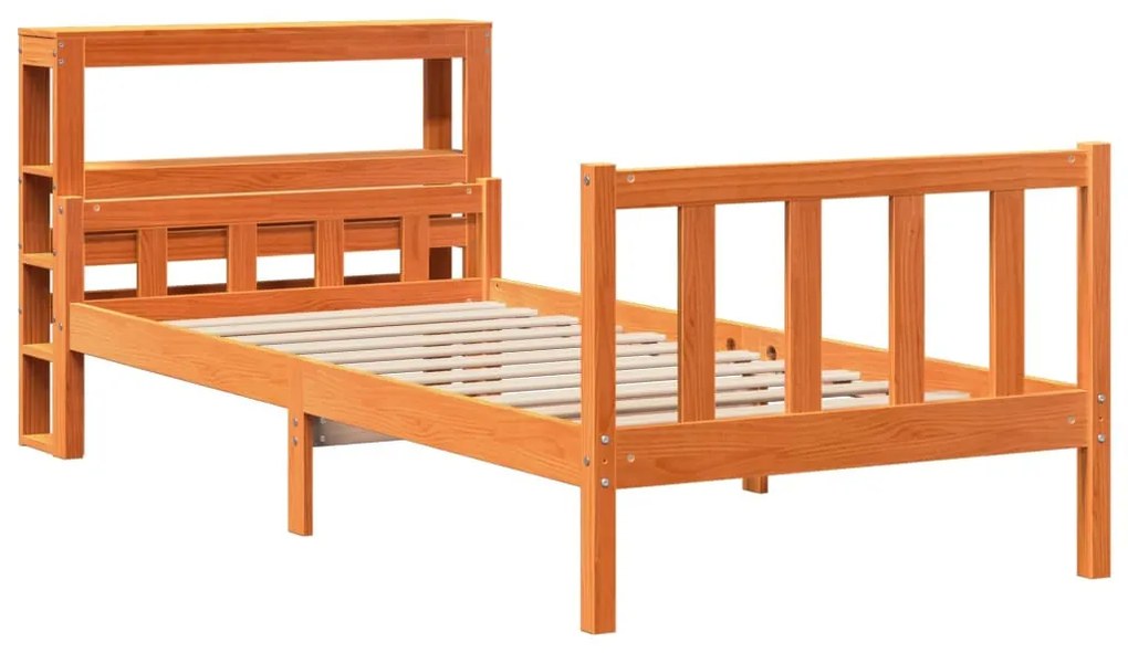 viaszbarna tömör fenyőfa ágykeret fejtámlával 90 x 190 cm