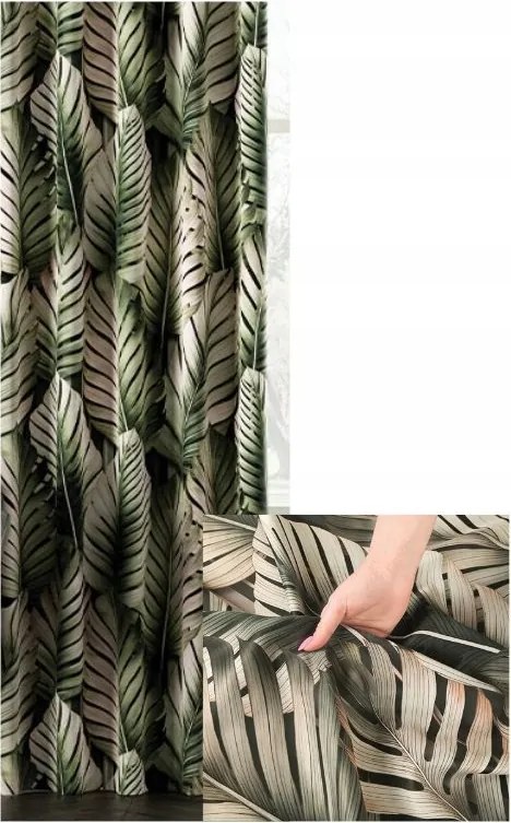 Blackout Dekoratív Függöny Sötétítő Levelek Zöld Szalaggal Sz.170x190