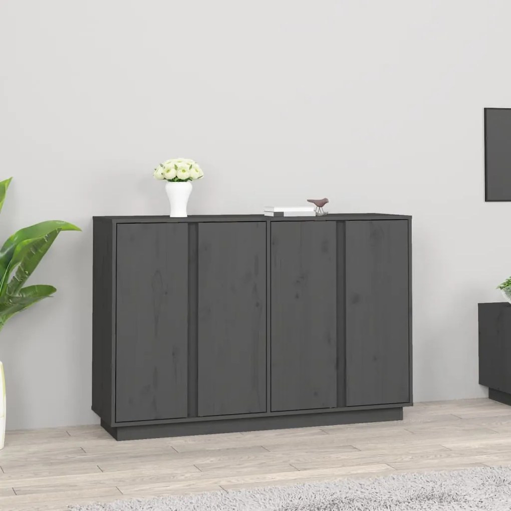 szürke tömör fenyőfa tálalószekrény 120x35x80 cm