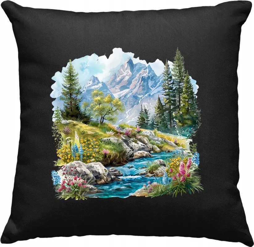 Párna hegyek erdő folyó virágok természet fekete