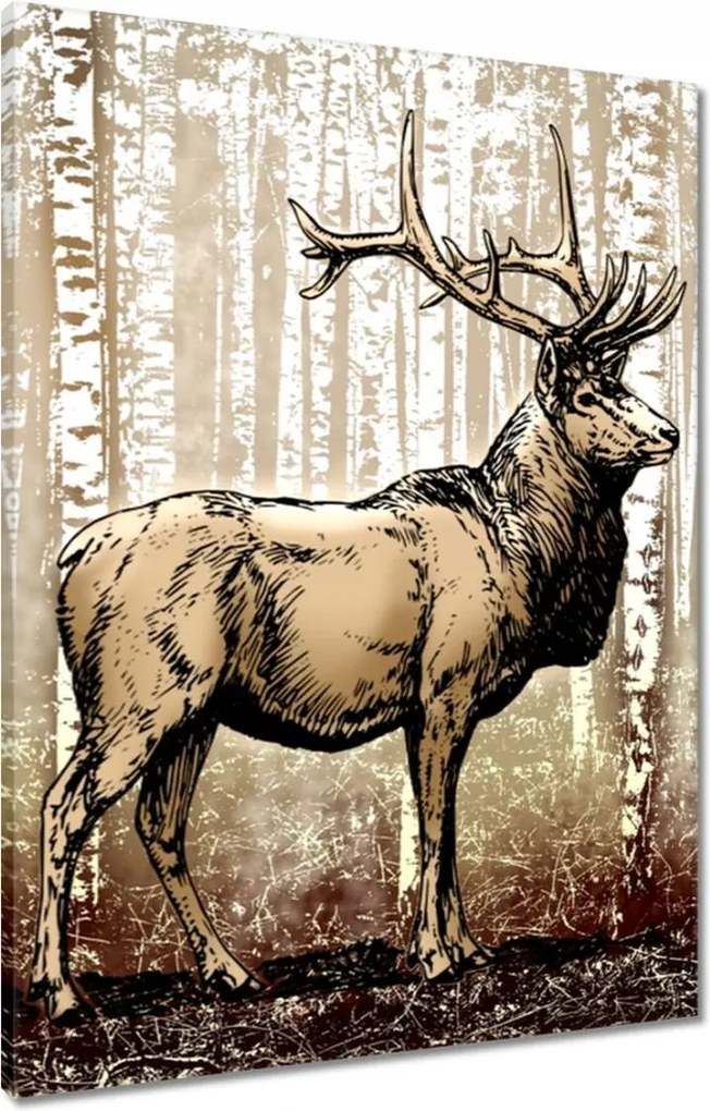 Vászonkép 60x80 Szarvas a nyírfaerdőben