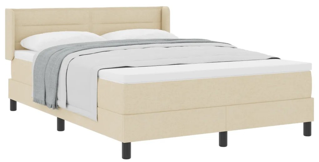 Boxspring Ágy Mattal Krém Színben, 140 x 200 cm, Szövet