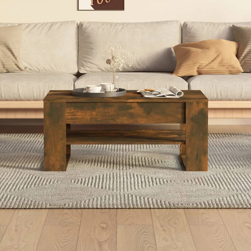 Füstös tölgy színű szerelt fa dohányzóasztal 102 x 55 x 45 cm