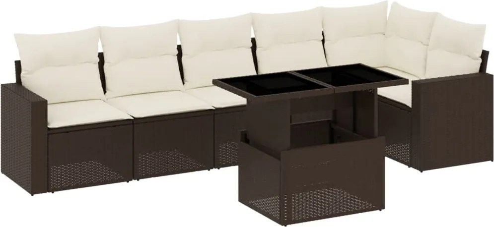 vidaXL 7 részes barna polyrattan kerti ülőgarnitúra párnákkal