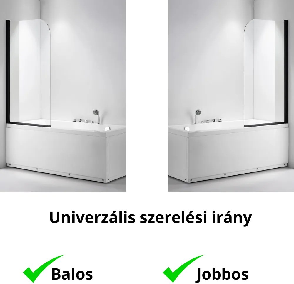 Stuxi Ravenna 75x140 cm 1 szárnyú kádparaván, 6 mm vízlepergető üveg, matt fekete