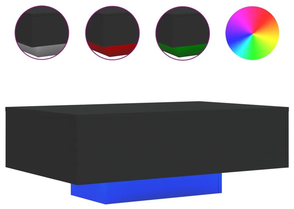 Fekete dohányzóasztal LED-lámpákkal 85 x 55 x 31 cm